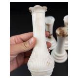 Anchor Hocking Milk Glass Platter & 4 Bud Vases
