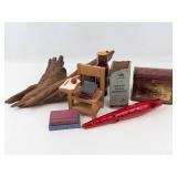 Mixed Lot Antique Miniatures, Driftwood & Vintage Tin