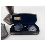 Ornate Candlestick, Eyeglasses & Case Mixed Lot