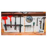 Assorted Tools & Metal Pegboard Holders