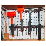 Assorted Tools & Metal Pegboard Holders