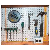 Assorted Tools & Metal Pegboard Holders