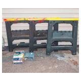 Stanley Sawhorse Lot – Set of 3 Plastic Sawhorses & Metal Brackets