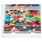 Assorted Toy Car Lot – Mattel & Hot Wheels with 2 Storage Containers