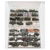 Military Toy Vehicle Lot – Assorted Plastic Vehicles with 2 Storage Containers