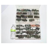 Military Toy Vehicle Lot – Assorted Plastic Vehicles with 2 Storage Containers