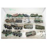 Military Toy Vehicle Lot – Assorted Plastic Vehicles with 2 Storage Containers