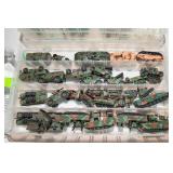 Military Toy Vehicle Lot – Assorted Plastic Vehicles with 2 Storage Containers