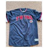 Joe Mauer Minnesota Twins baseball jersey dark blue with red lettering