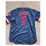 Joe Mauer Minnesota Twins baseball jersey dark blue with red lettering