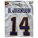 Brad Johnson Minnesota Vikings jersey, white with purple lettering