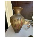 Large Art Pottery Floor Vase Brown Red Drip Glaze 15.5 In Decor