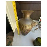 Large Art Pottery Floor Vase Brown Red Drip Glaze 15.5 In Decor