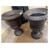 Pair of Large Urn Style Outdoor Planters Brown Pedestal 31in