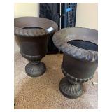 Pair of Large Urn Style Outdoor Planters Brown Pedestal 31in