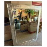 Large Silver Tone Framed Wall Mirror Basketweave Style Approx 36in W