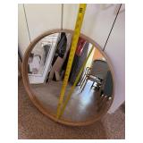 Large Round Wall Mirror Light Wood Frame Approx 35in Good Condition