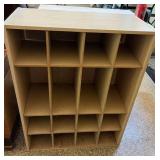 Wood Shoe Rack Cubby Storage Organizer Light Finish 16 Compartments