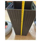 All Weather Wicker Trash Can Brown Lidded Resin Waste Bin 27in