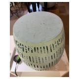 Green Metal Garden Stool Accent Table Slatted Barrel Form Good
