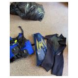 SeaQuest BCD Vest XL with Wetsuit 13/14 & Small Fins Gear Lot