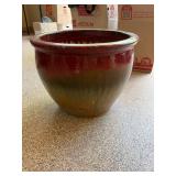 Large Glazed Ceramic Planter Pot Red Olive Drip Glaze 15in Good