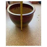 Large Glazed Ceramic Planter Pot Red Olive Drip Glaze 15in Good