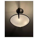 Hubbardton Forge Handcrafted Steel and Glass Hanging Bowl Pendant Ceiling Light Frosted Glass Dark Metal Fixture