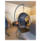Pier 1 Wicker Hanging Egg Chair with Stand Black Resin Rattan Patio Seat