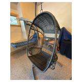 Pier 1 Wicker Hanging Egg Chair with Stand Black Resin Rattan Patio Seat