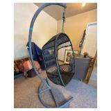 Pier 1 Wicker Hanging Egg Chair with Stand Black Resin Rattan Patio Seat