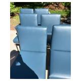 6 Blue Upholstered Dining Chairs Chrome Sled Base 37in Tall