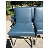 6 Blue Upholstered Dining Chairs Chrome Sled Base 37in Tall