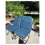 6 Blue Upholstered Dining Chairs Chrome Sled Base 37in Tall