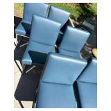 6 Blue Upholstered Dining Chairs Chrome Sled Base 37in Tall