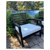 Set of 4 Outdoor Patio Rocking Arm Chairs Black Metal White Cushions