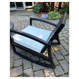 Set of 4 Outdoor Patio Rocking Arm Chairs Black Metal White Cushions
