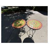Pair of Pier 1 Mosaic Tile Top Plant Stands Side Tables 16in Round Iron Base