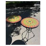 Pair of Pier 1 Mosaic Tile Top Plant Stands Side Tables 16in Round Iron Base