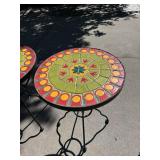 Pair of Pier 1 Mosaic Tile Top Plant Stands Side Tables 16in Round Iron Base