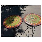 Pair of Pier 1 Mosaic Tile Top Plant Stands Side Tables 16in Round Iron Base