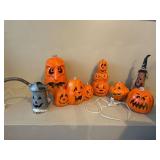 Vintage Halloween Pumpkin Decor Lot 9 Pc Light-Up Blow Mold Style