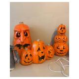Vintage Halloween Pumpkin Decor Lot 9 Pc Light-Up Blow Mold Style