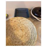 Assorted Kitchen Bakeware Serving Bowls Glass Wood Pan Set