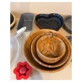 Assorted Kitchen Bakeware Serving Bowls Glass Wood Pan Set
