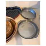 Assorted Kitchen Bakeware Serving Bowls Glass Wood Pan Set