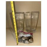 Pair of Clear Solid Glass Tapered Square Vases Planters w River Rocks