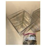 Pair of Clear Solid Glass Tapered Square Vases Planters w River Rocks