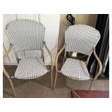 Pair of Bistro Patio Armchairs Blue White Woven Rattan Style Chairs