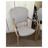 Pair of Bistro Patio Armchairs Blue White Woven Rattan Style Chairs